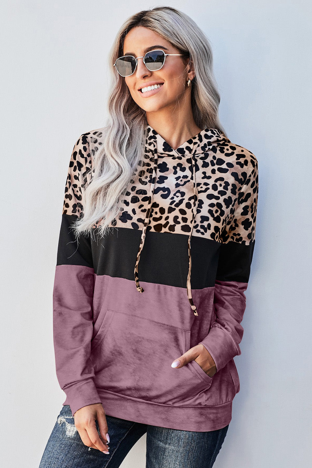 Leopard Color Block Hoodie - Online Only *