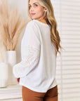 Double Take Eyelet Dropped Shoulder Round Neck Blouse