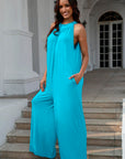 Double Take Full Size Tie Back Cutout Sleeveless Jumpsuit