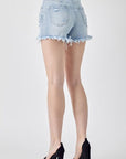 RISEN Frayed Hem Denim Shorts with Fringe Detail Pockets