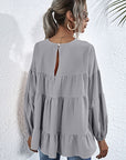 Round Neck Dropped Shoulder Tiered Blouse - Online Only