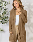 Basic Bae Full Size Ribbed Open Front Cardigan with Pockets