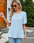 Pleated Flutter Sleeve Round Neck Blouse - Online Only