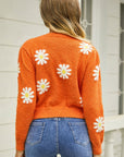 Flower Pattern Round Neck Short Sleeve Pullover Sweater - Online Only