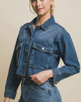 LOVE TREE Raw Hem Button Up Cropped Denim Jacket