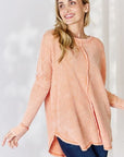 Zenana Oversized Washed Waffle Long Sleeve Top