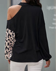 Two-Tone Leopard Cold Shoulder Top - Online Only
