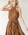 First Love Leopard Belted Sleeveless Dress - Online Only