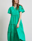 HEYSON Full Size Cotton Poplin Ruffled Tiered Midi Dress