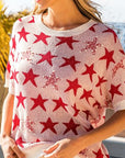 BiBi Star Pattern Round Neck Short Sleeve Knit Top