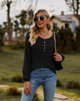 Round Neck Button-Down Long Sleeve Tee - Online Only