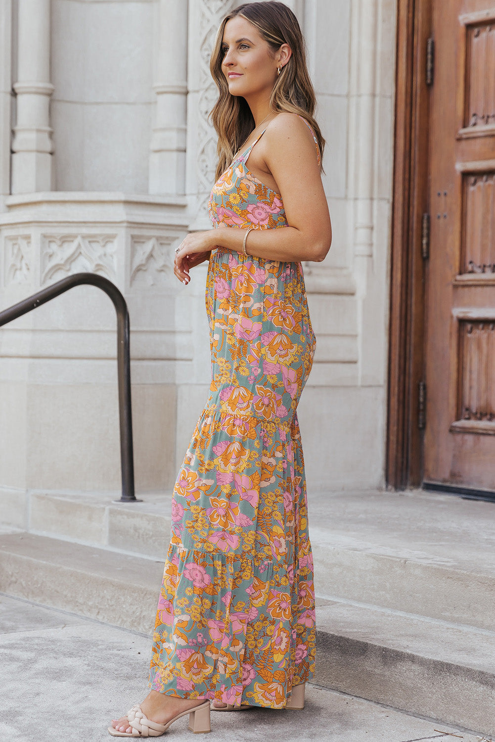 Floral Spaghetti Strap Wide Leg Jumpsuit - Online Only