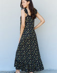 Doublju In The Garden Ruffle Floral Maxi Dress in  Black Yellow Floral - Online Only