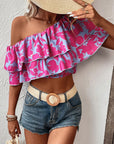 Layered One Shoulder Cropped Blouse - Online Only