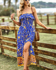 Bohemian Strapless Slit Midi Dress - Online Only