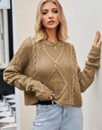 Cable-Knit Round Neck Dropped Shoulder Sweater - Online Only