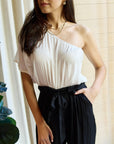 Dress Day Marvelous in Manhattan One-Shoulder Jumpsuit in White/Black - Online Only