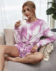 Tie-Dye Dropped Shoulder Top and Shorts Lounge Set - Online Only