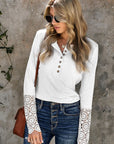 Crochet Lace Hem Sleeve Button Top - Online Only