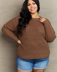 Zenana Breezy Days Plus Size High Low Waffle Knit Sweater - Online Only