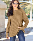 Basic Bae Full Size Ribbed Round Neck Long Sleeve Knit Top