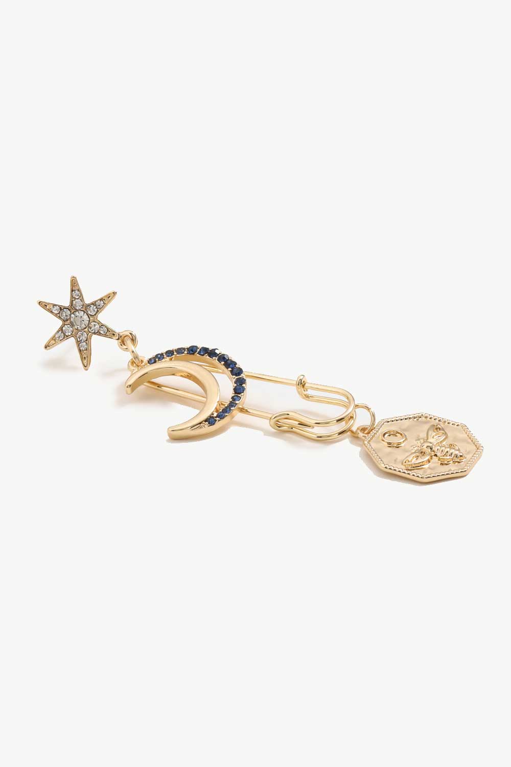 Inlaid Rhinestone Moon and Star Drop Earrings - Online Only