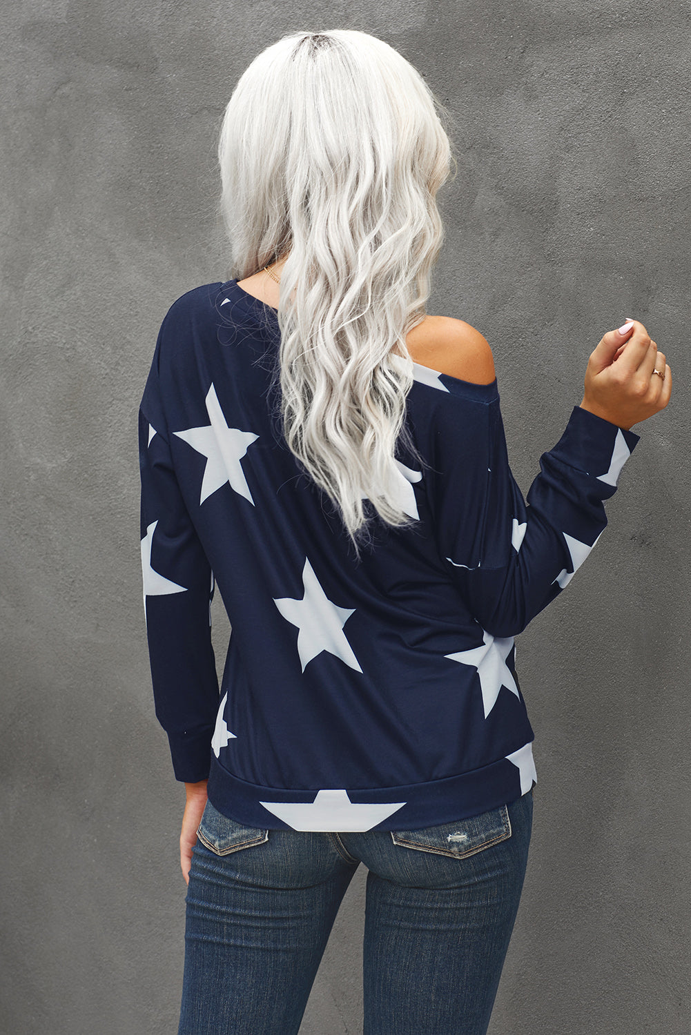 Star Print Long Sleeve Sweatshirt - Online Only