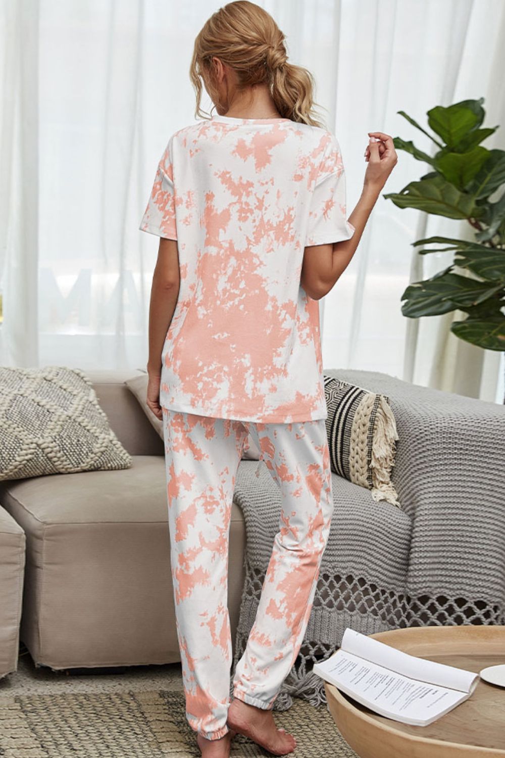 Tie-Dye Tee and Drawstring Waist Joggers Lounge Set - Online Only
