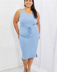 Capella Flatter Me Ribbed Front Tie Midi Dress in Pastel Blue - Online Only