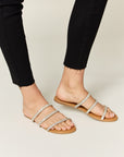 WILD DIVA Rhinestone Three-Strap Flat Sandals
