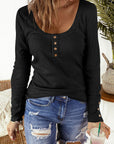 Button Front Scoop Neck Top - Online Only