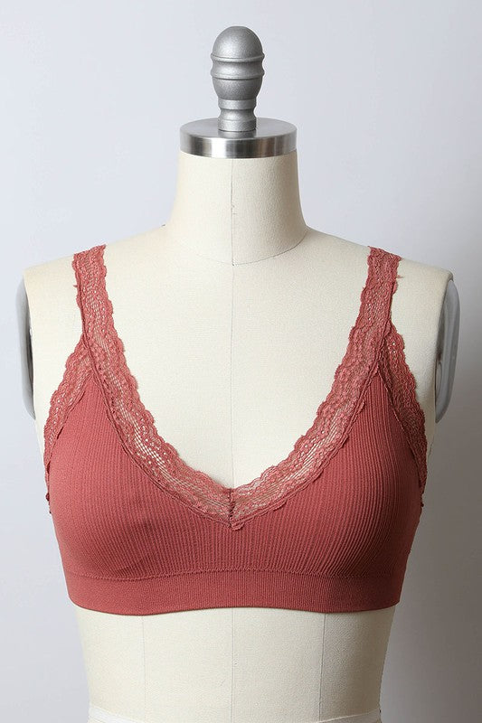 Lace Trim Padded Bralette by Leto Collection - Online Only