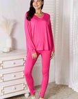 Basic Bae Full Size V-Neck Soft Rayon Long Sleeve Top and Pants Lounge Set