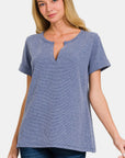 Zenana Notched Short Sleeve Waffle T-Shirt