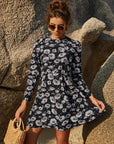 Floral Round Neck Puff Sleeve Mini Dress - Online Only