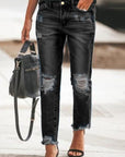 Slim Ripped Fit Black Washed Jeans