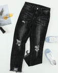 Slim Ripped Fit Black Washed Jeans