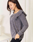 Double Take Square Neck Ruffle Shoulder Long Sleeve T-Shirt