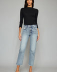 Kancan High Waist Button Fly Raw Hem Cropped Straight Jeans