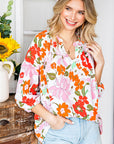 Floral Notched Neck Balloon Sleeve Blouse - Online Only