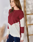 Hailey & Co Full Size Color Block Dropped Shoulder Knit Top