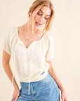 And The Why Cotton Gauze Back Waist Tie Cropped Blouse