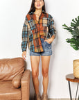 Double Take Plaid Curved Hem Shirt Jacket with Breast Pockets