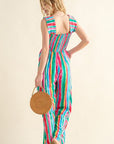 And The Why Full Size Striped Smocked Sleeveless Jumpsuit