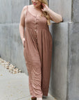 HEYSON All Day Wide Leg Button Down Jumpsuit in Mocha - Online Only