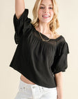 And The Why Square Neck Cotton Gauze Ruffled Blouse