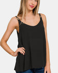 Zenana Woven Double Spaghetti Strap V-Neck Cami