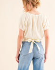 And The Why Cotton Gauze Back Waist Tie Cropped Blouse