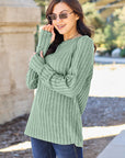 Basic Bae Full Size Ribbed Round Neck Long Sleeve Knit Top