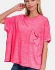 Zenana Pocketed Round Neck Dropped Shoulder T-Shirt